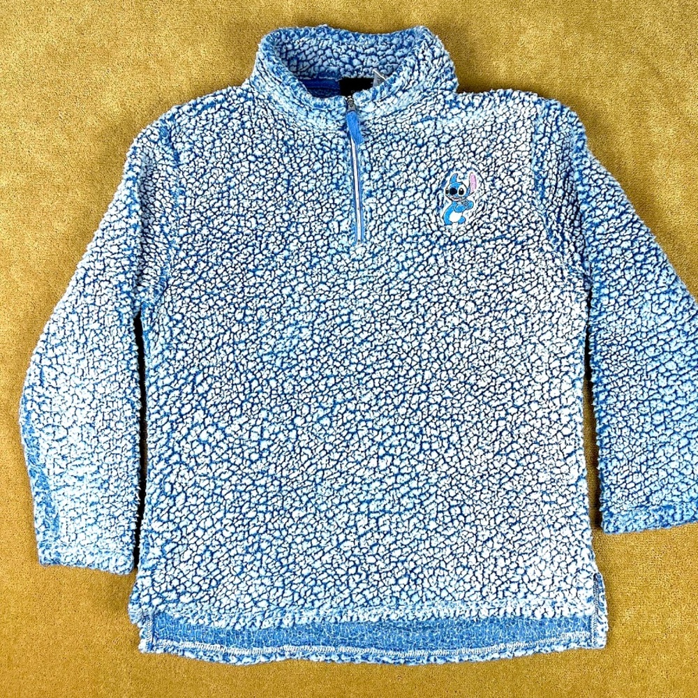 Disney Sherpa sweater sweatshirt pullover lilo & stitch blue gray NWT Large